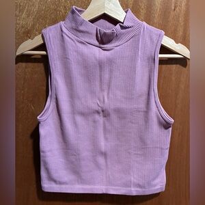 Sleeveless Mock Neck Ribbed Crop Top - Lavender